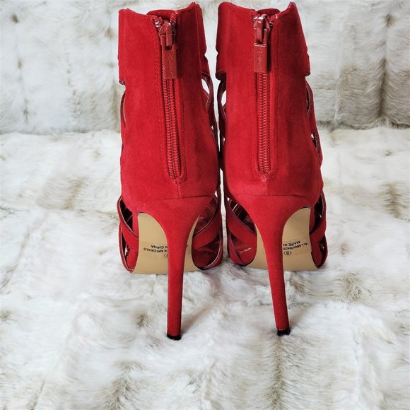 ☆ Alba Red Cut Out Pointed Toe 5" High Heel Ankle Boots Size 6 - Picture 5 of 7
